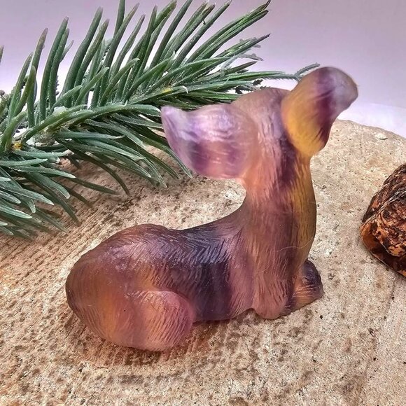 Nature Rainbow Fluorite Hand Carved 2.2" Deer Figure - Picture 2 of 10